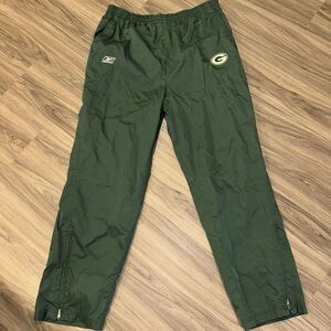 Vintage 90's Reebok Green Bay Packers Nylon Green Zip Ankle Track‎ Pant Size L
